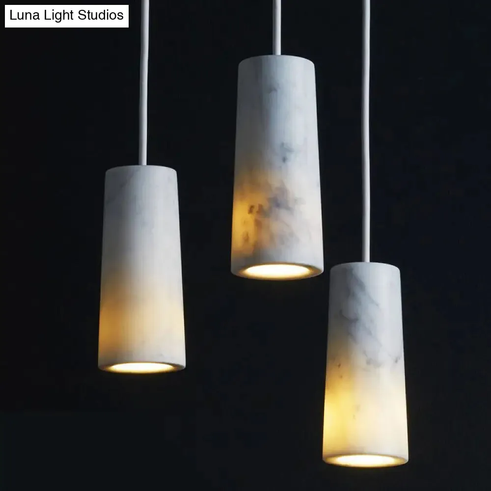 Minimalist Marble Tube Pendant Light with 1 Bulb - White