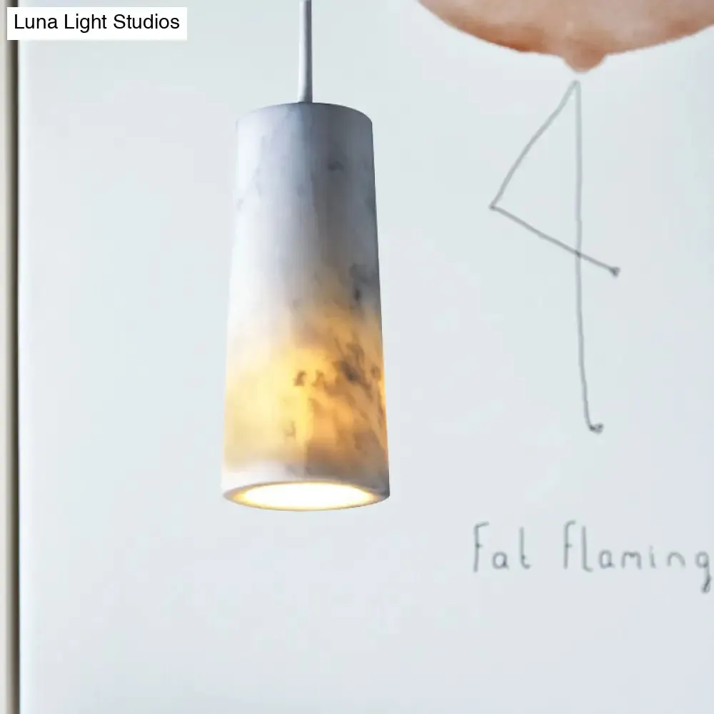 Minimalist Marble Tube Pendant Light with 1 Bulb - White