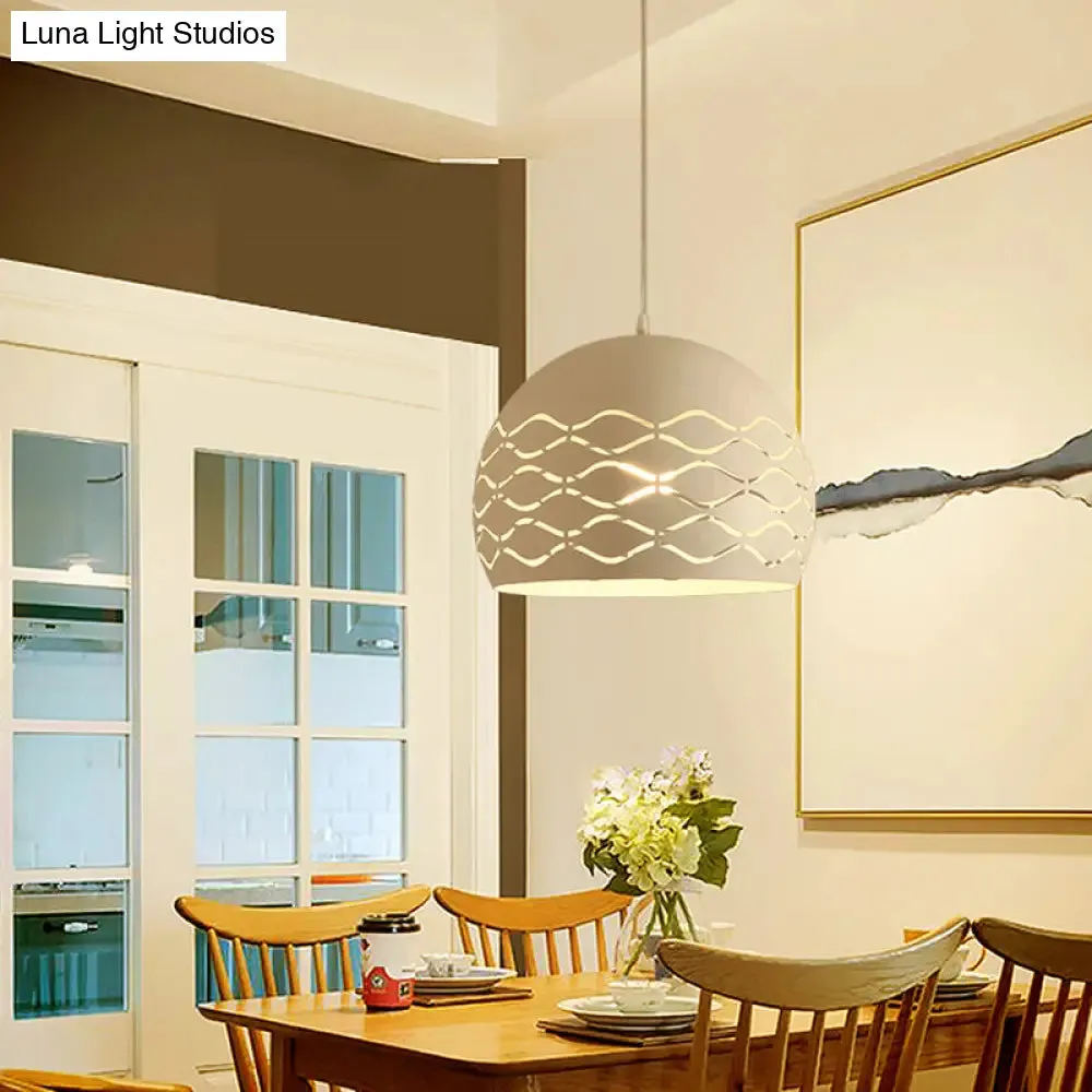 Minimalist Metal Dome Pendant Ceiling Light - 1 Light Suspension Lamp in White