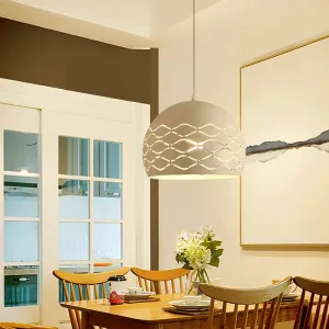 Minimalist Metal Dome Pendant Ceiling Light - 1 Light Suspension Lamp in White