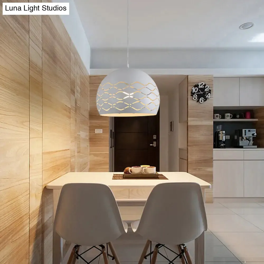 Minimalist Metal Dome Pendant Ceiling Light - 1 Light Suspension Lamp in White