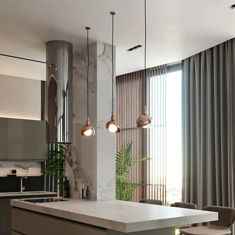 Minimalist Metal Dual-Dome Pendant Light with Clear Glass Shade