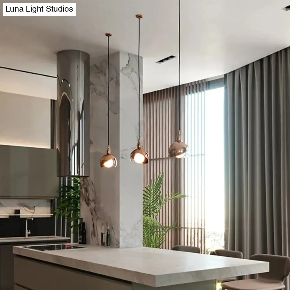 Minimalist Metal Dual-Dome Pendant Light with Clear Glass Shade