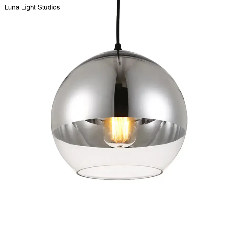 Minimalist Silver Sphere Pendant Lamp - Bedroom Hanging Light with Transparent Open Glass & 6"/8"/12" Wide Bulb