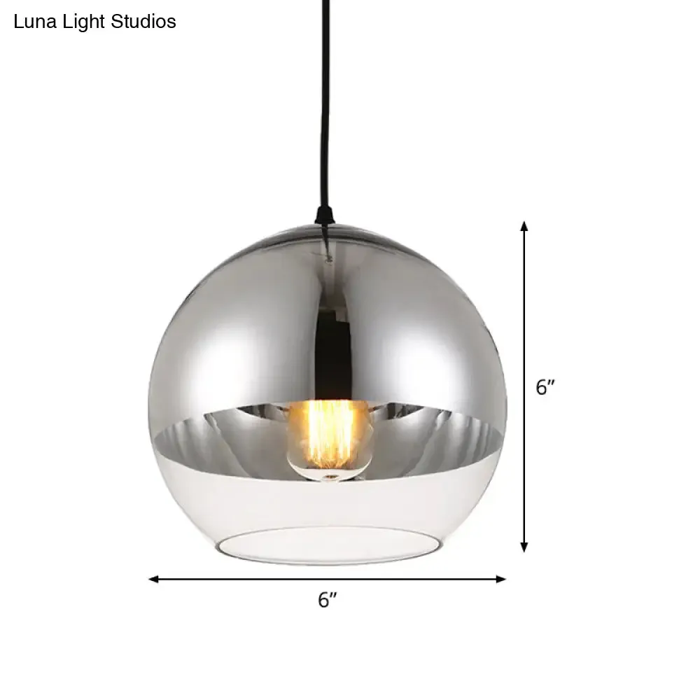 Minimalist Silver Sphere Pendant Lamp - Bedroom Hanging Light with Transparent Open Glass & 6"/8"/12" Wide Bulb