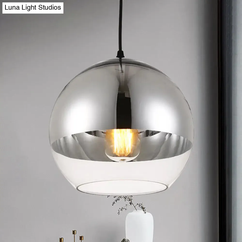 Minimalist Silver Sphere Pendant Lamp - Bedroom Hanging Light with Transparent Open Glass & 6"/8"/12" Wide Bulb