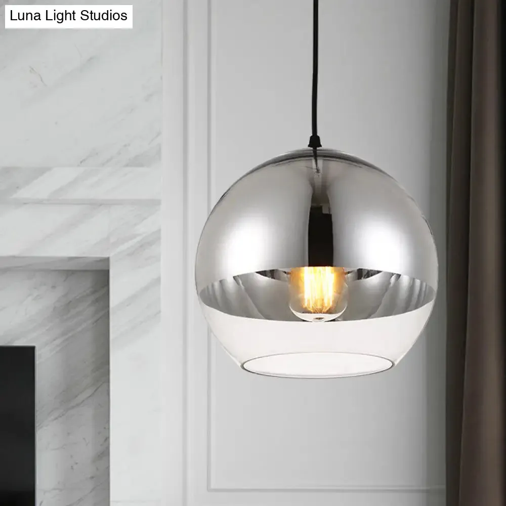 Minimalist Silver Sphere Pendant Lamp - Bedroom Hanging Light with Transparent Open Glass & 6"/8"/12" Wide Bulb