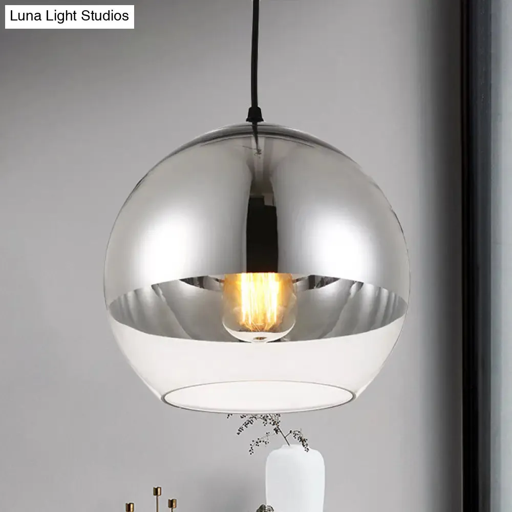 Minimalist Silver Sphere Pendant Lamp - Bedroom Hanging Light with Transparent Open Glass & 6"/8"/12" Wide Bulb