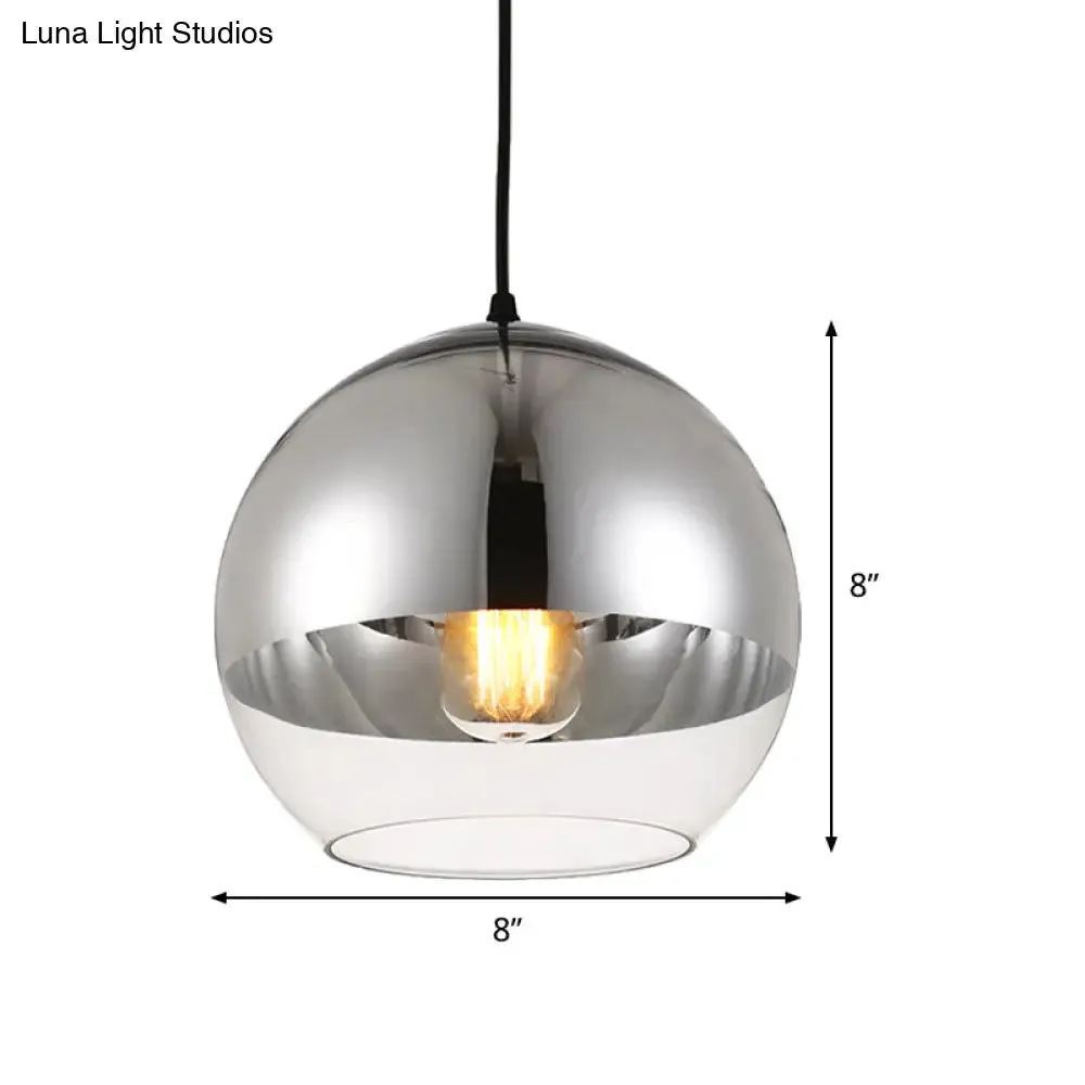 Minimalist Silver Sphere Pendant Lamp - Bedroom Hanging Light with Transparent Open Glass & 6"/8"/12" Wide Bulb