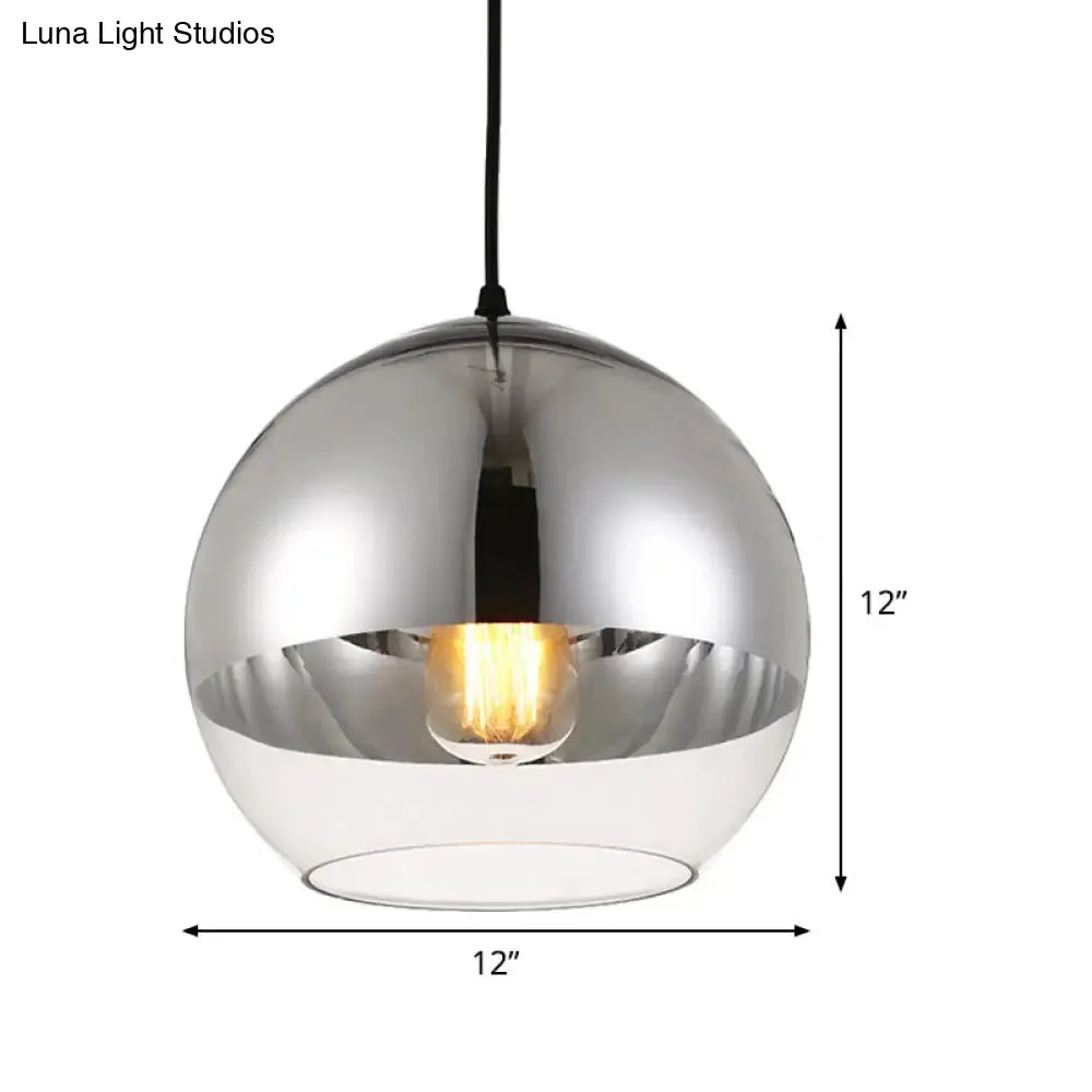 Minimalist Silver Sphere Pendant Lamp - Bedroom Hanging Light with Transparent Open Glass & 6"/8"/12" Wide Bulb
