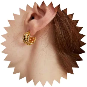 Minimalist Thick Half Hoop Earrings Metal C Shape Earrings Gold Chunky Twist Open Hoop Earrings Twisted Rope Hoop Earrings Jewelry for Women(Twisted Rope)