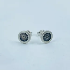 Minimalist Tiny Disc Earrings Mesh Textured 925 Sterling Silver 8mm Stud Earrings