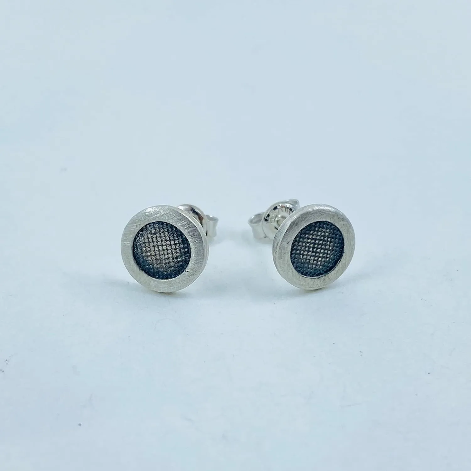 Minimalist Tiny Disc Earrings Mesh Textured 925 Sterling Silver 8mm Stud Earrings