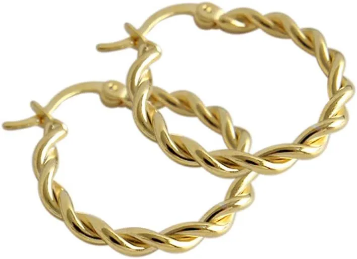 Minimalist Twisted Small Hoop Earrings S925 Sterling Silver Braided Celtic Love Knot Huggie Round Hoops Earring 20mm Fashion Jewelry for Women Girls Sensitive Ears