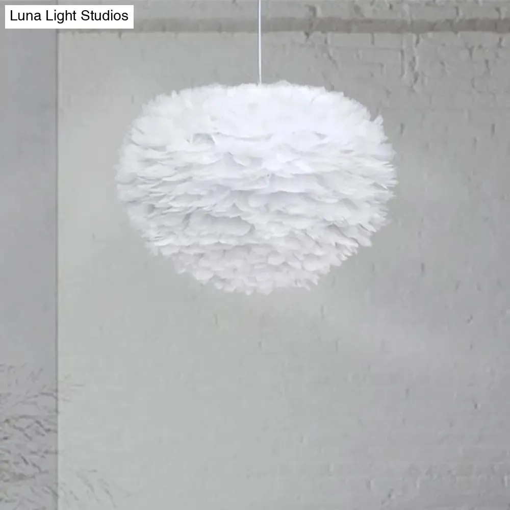 Minimalist White Sphere Pendulum Light - 14"/18"/21.5" Wide, 1-Head Feather Down Pendant