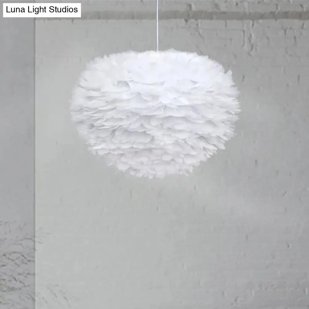 Minimalist White Sphere Pendulum Light - 14"/18"/21.5" Wide, 1-Head Feather Down Pendant