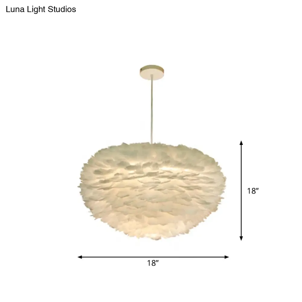 Minimalist White Sphere Pendulum Light - 14"/18"/21.5" Wide, 1-Head Feather Down Pendant