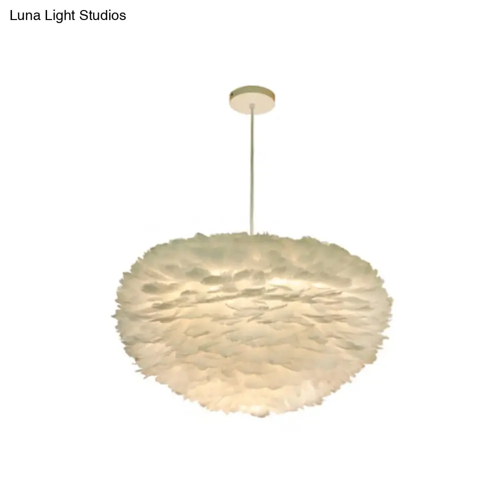 Minimalist White Sphere Pendulum Light - 14"/18"/21.5" Wide, 1-Head Feather Down Pendant