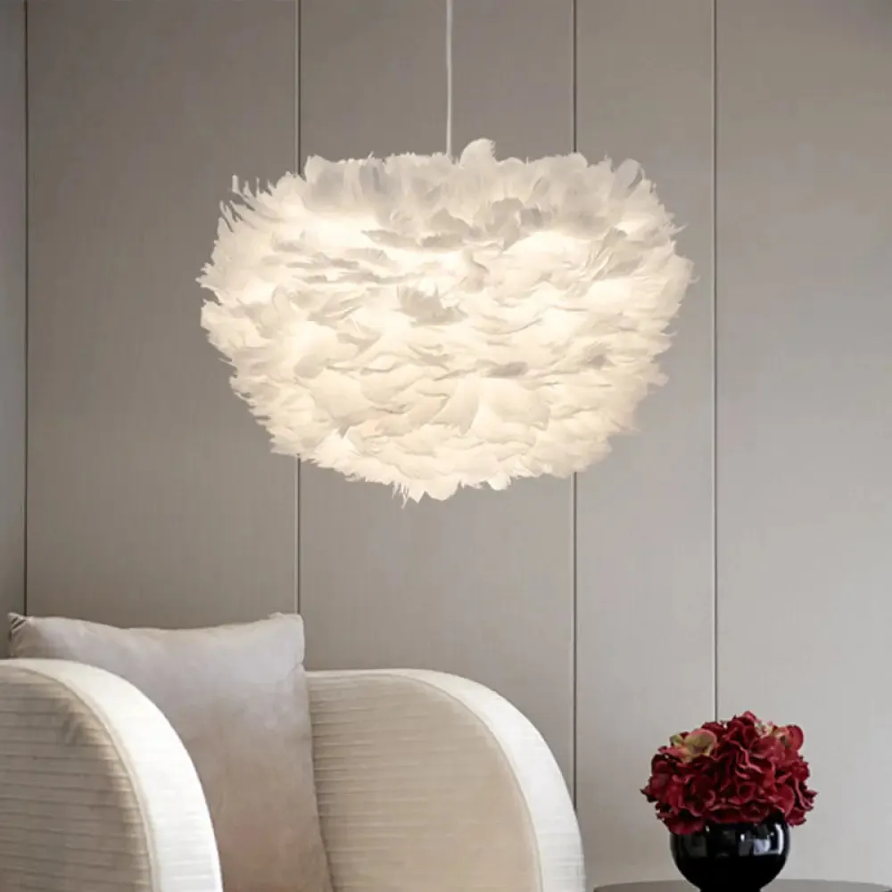 Minimalist White Sphere Pendulum Light - 14"/18"/21.5" Wide, 1-Head Feather Down Pendant