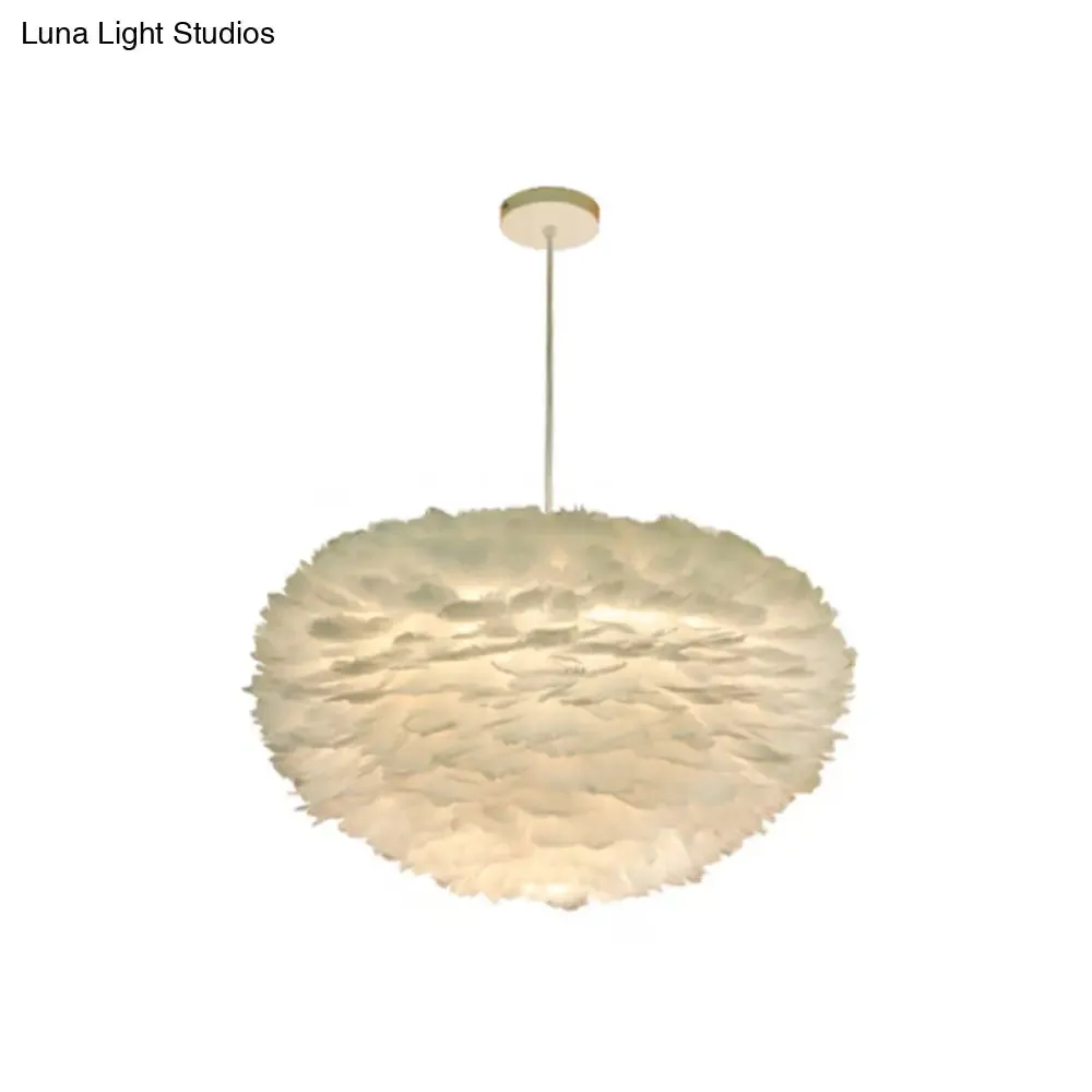 Minimalist White Sphere Pendulum Light - 14"/18"/21.5" Wide, 1-Head Feather Down Pendant