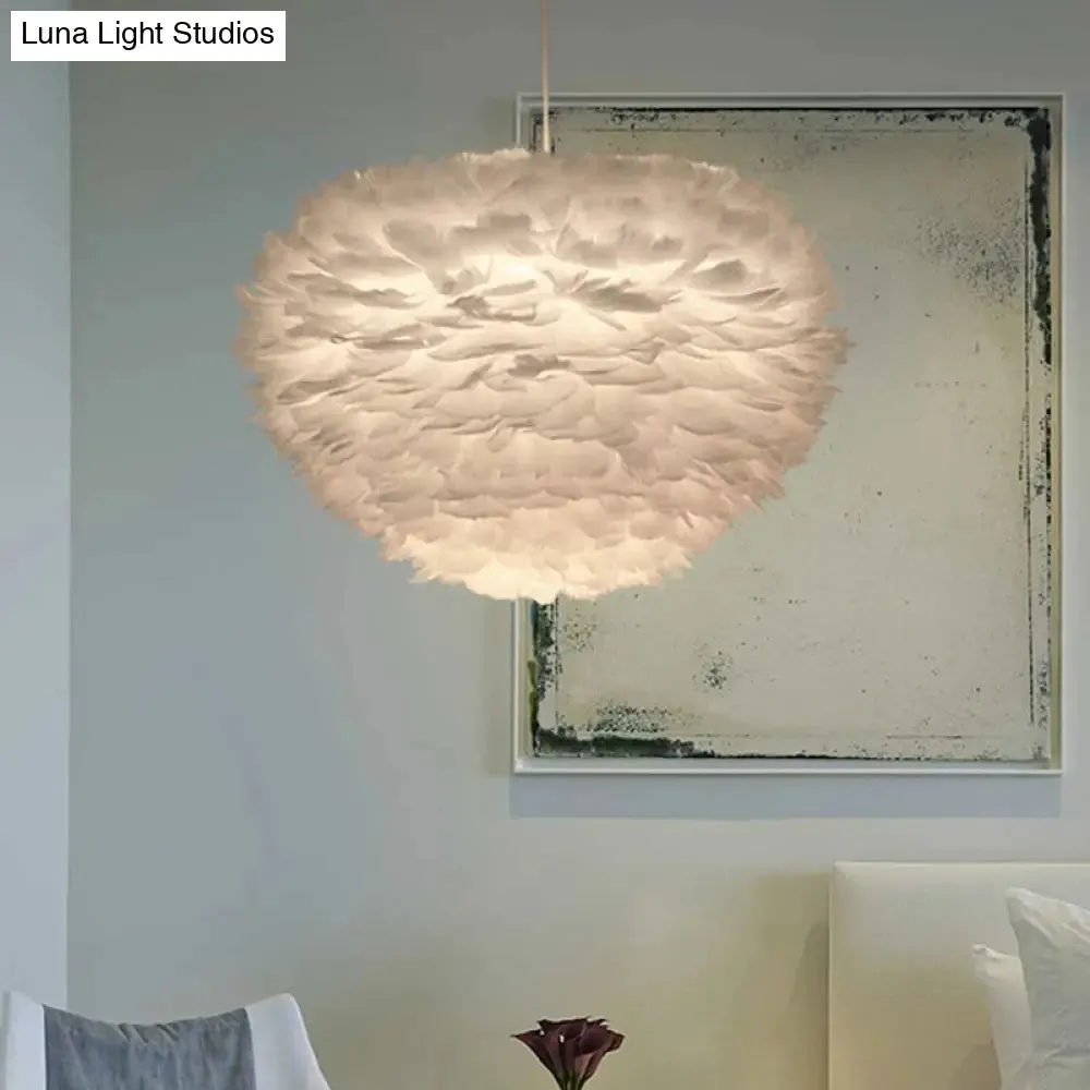 Minimalist White Sphere Pendulum Light - 14"/18"/21.5" Wide, 1-Head Feather Down Pendant