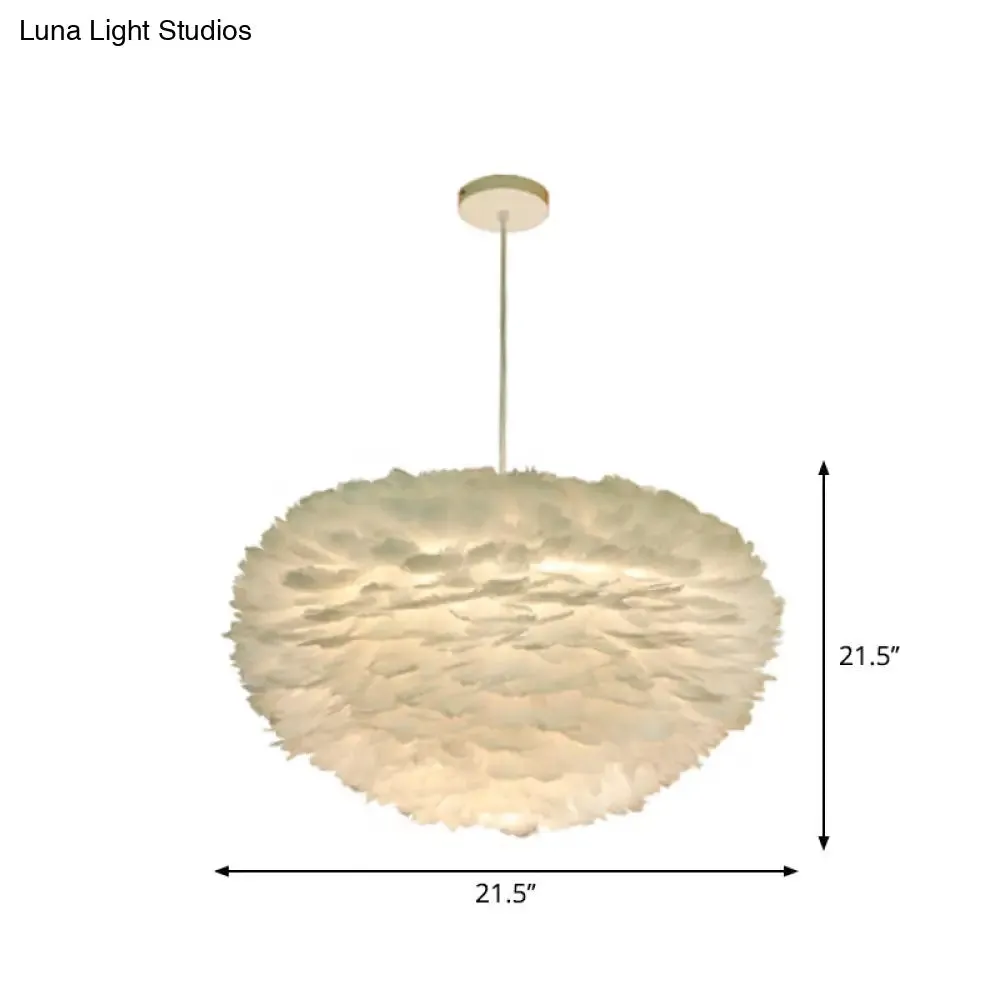 Minimalist White Sphere Pendulum Light - 14"/18"/21.5" Wide, 1-Head Feather Down Pendant