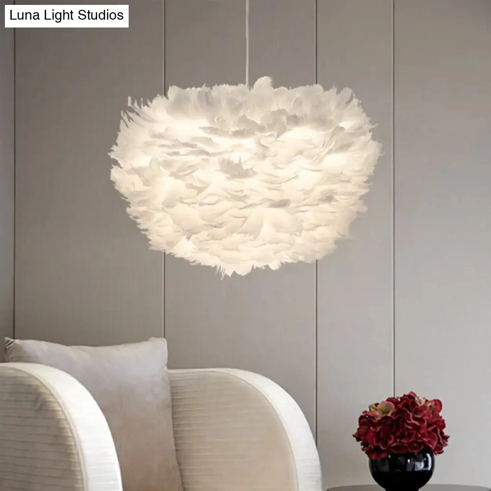 Minimalist White Sphere Pendulum Light - 14"/18"/21.5" Wide, 1-Head Feather Down Pendant