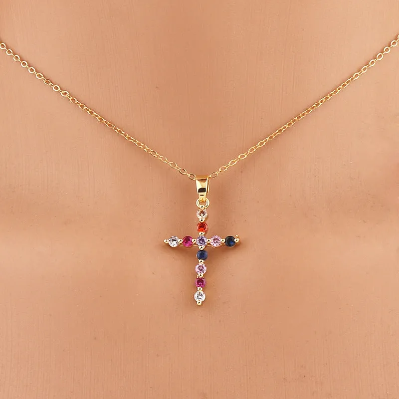 Minimalist Women Diamond Metal Cross Cross Copper Pendants