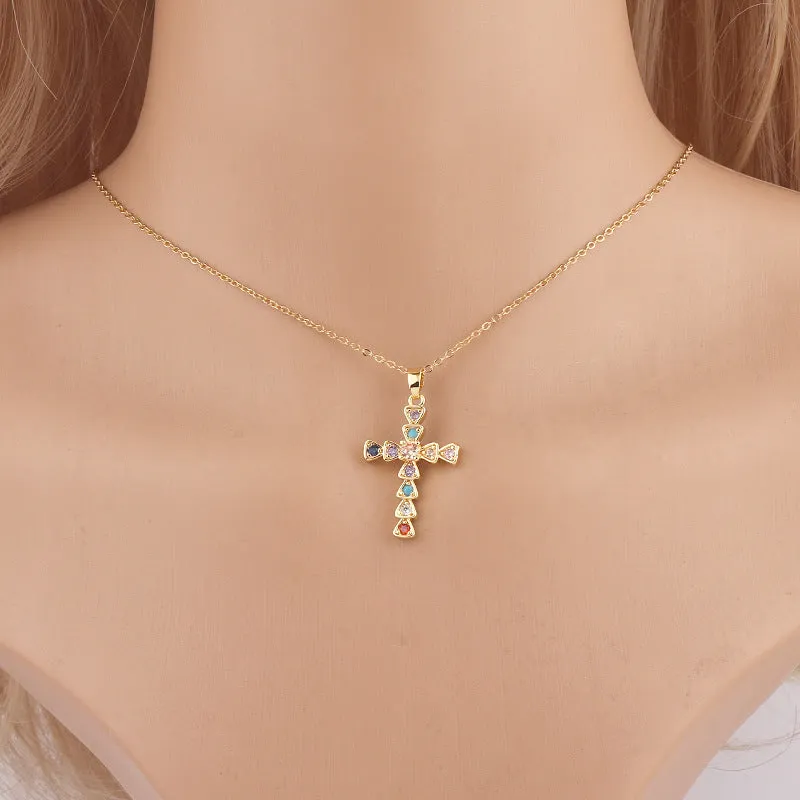 Minimalist Women Diamond Metal Cross Cross Copper Pendants