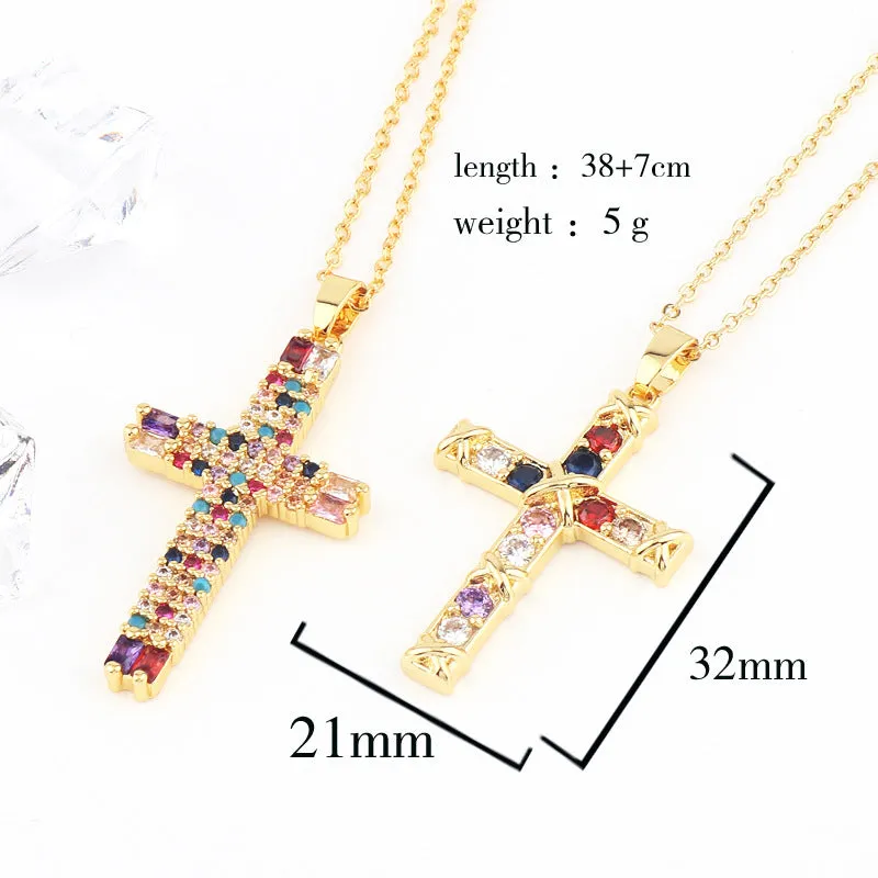 Minimalist Women Diamond Metal Cross Cross Copper Pendants