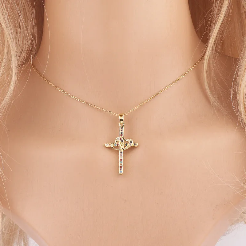 Minimalist Women Diamond Metal Cross Cross Copper Pendants