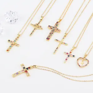 Minimalist Women Diamond Metal Cross Cross Copper Pendants