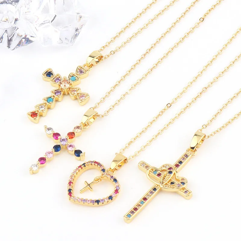 Minimalist Women Diamond Metal Cross Cross Copper Pendants