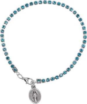 Miraculous Medal Aqua Crystal Tennis Bracelet | Catholic Jewelry | Great Religious Gift for First Holy Communion or Confirmation | Christian Wrist Accessory