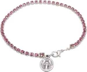 Miraculous Medal Pink Crystal Tennis Bracelet | Catholic Jewelry | Great Religious Gift for First Holy Communion or Confirmation | Christian Wrist Accessory