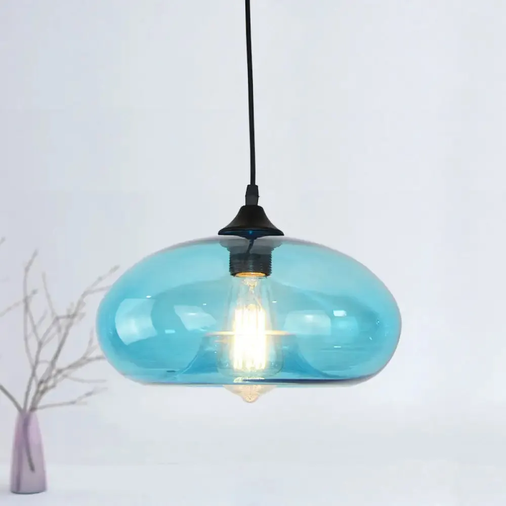 Modern Blue Glass Pendant Lighting - Doughnut Design for Living Room