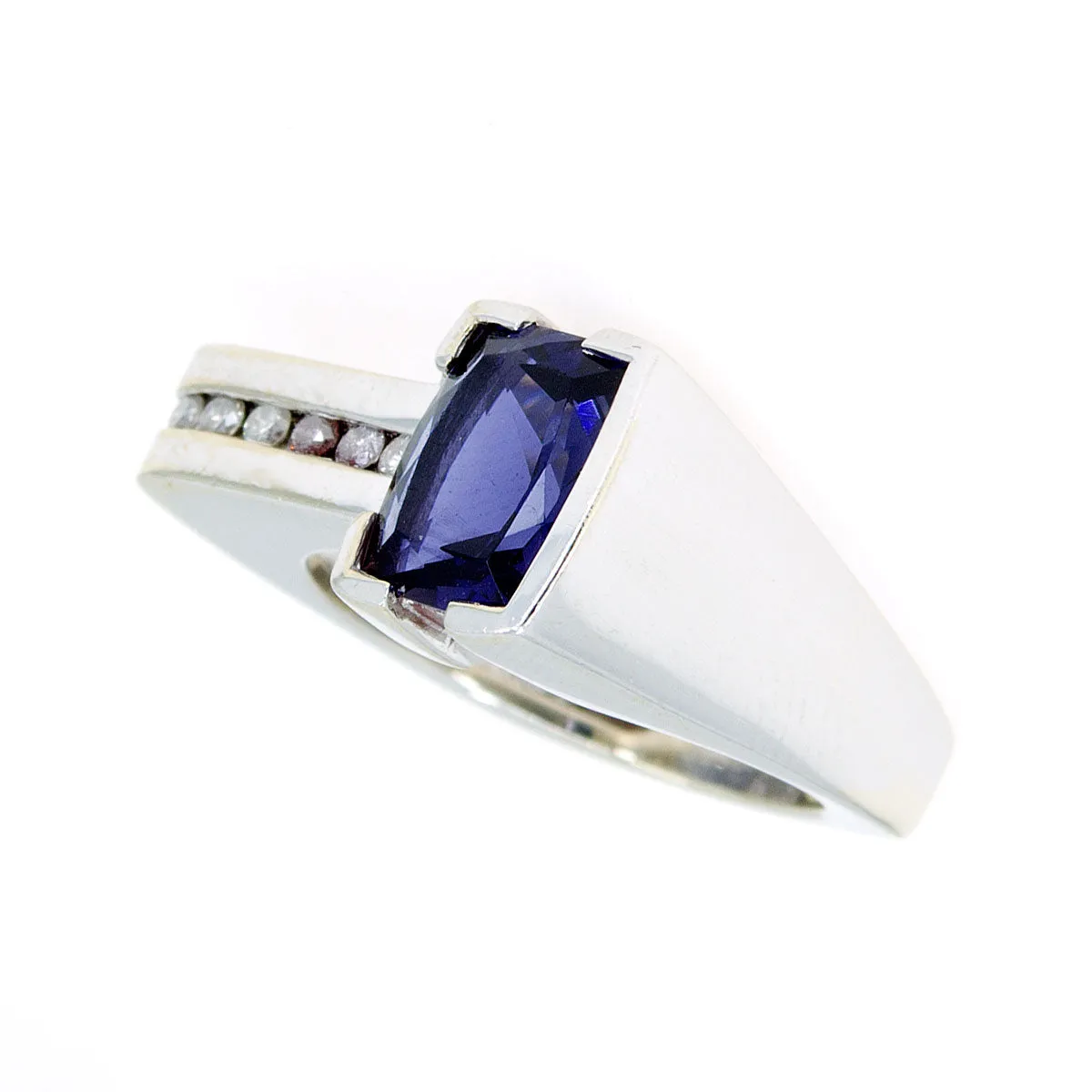 Modernistic 14K Amethyst & Diamond Ring