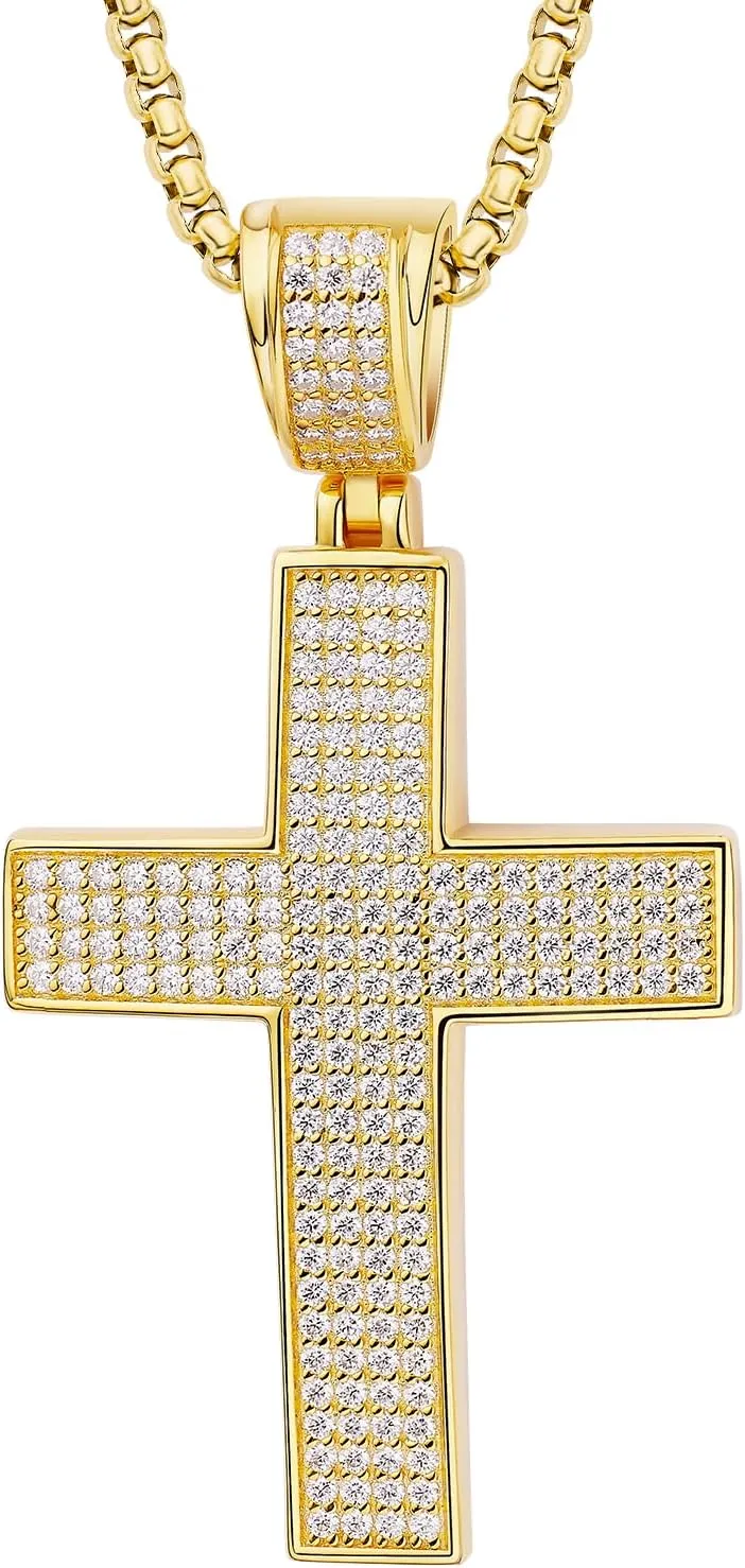 Moissanite Necklace for Men,Cross Necklace S925 Silver Diamond Pendant Chain for Women Jewelry for Boyfriend Men Women