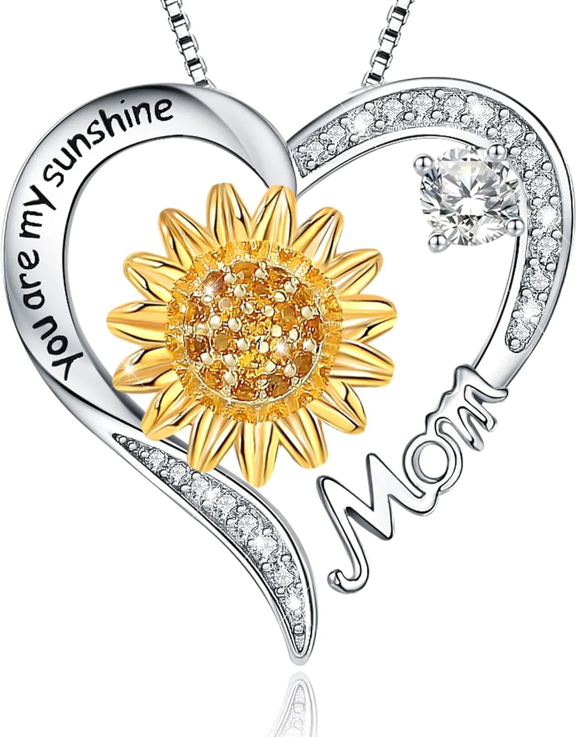 Mom Daughter Sister Nana Necklace S925 Sterling Silver Sunflower You are My Sunshine Love Heart Infinity Pendant Necklaces Bracelet Jewelry Suit Birthday Gifts for Women