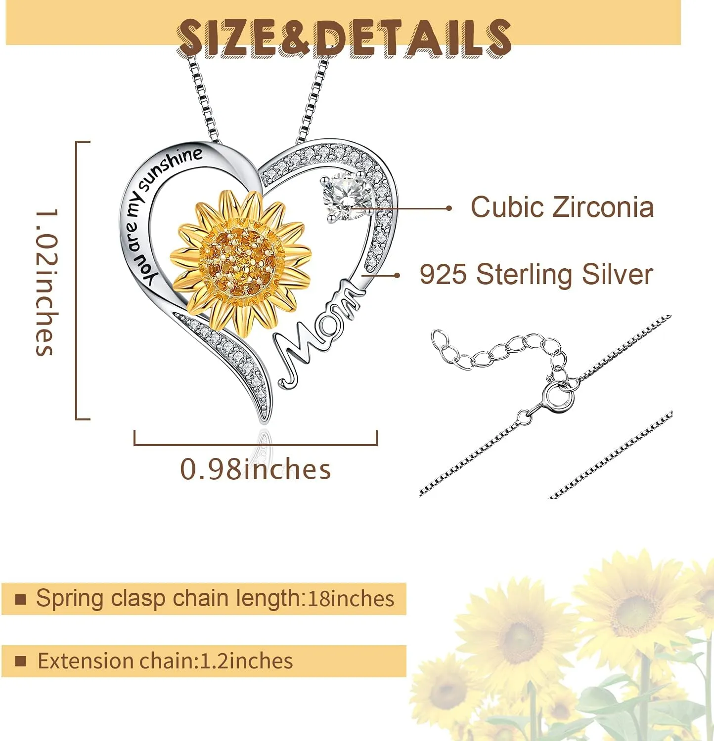 Mom Daughter Sister Nana Necklace S925 Sterling Silver Sunflower You are My Sunshine Love Heart Infinity Pendant Necklaces Bracelet Jewelry Suit Birthday Gifts for Women