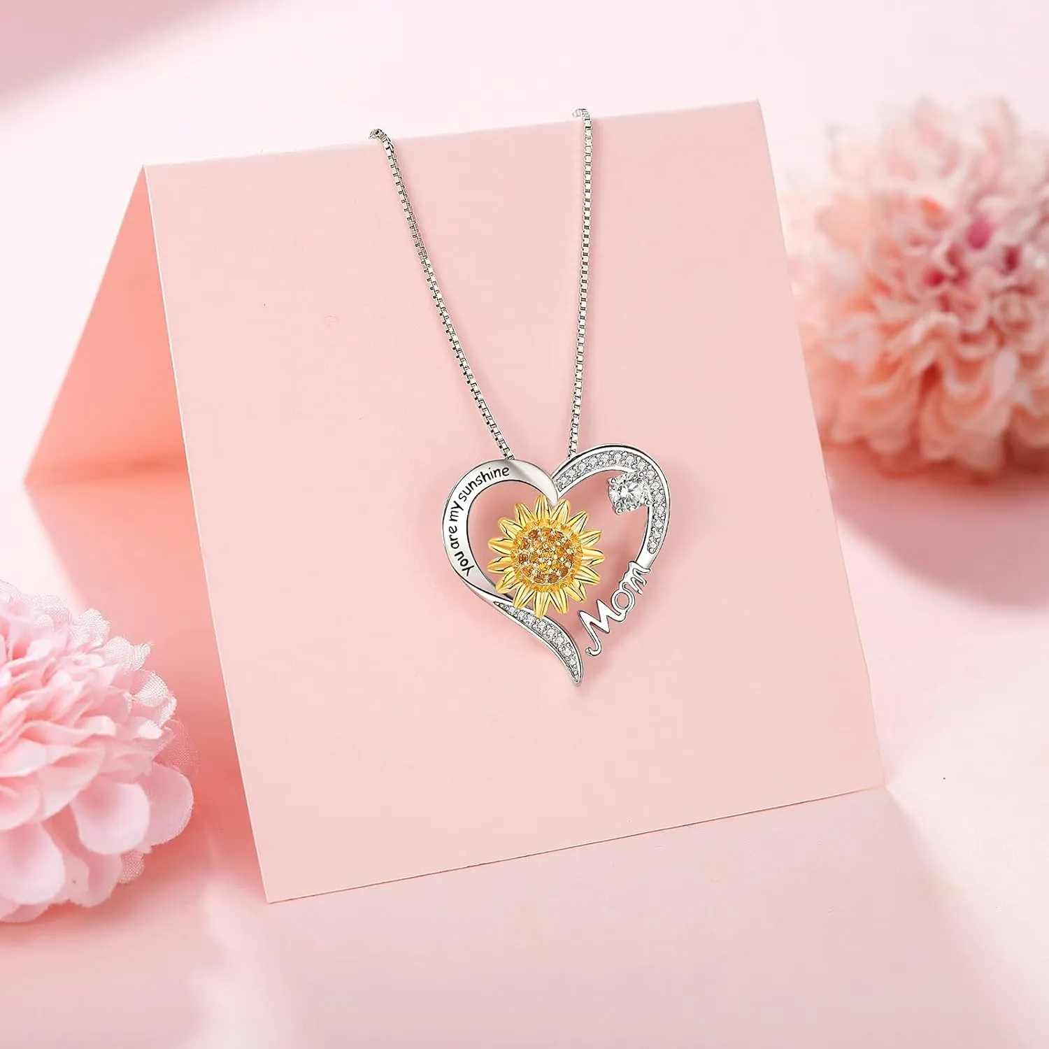 Mom Daughter Sister Nana Necklace S925 Sterling Silver Sunflower You are My Sunshine Love Heart Infinity Pendant Necklaces Bracelet Jewelry Suit Birthday Gifts for Women