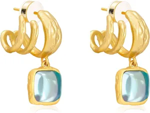 Montana West x Wrangler Square Dangle Drop Earrings for Women Gold Plated Unique Retro Huggie Hoop Lightweight Danity Jewelry with Ear Cuff