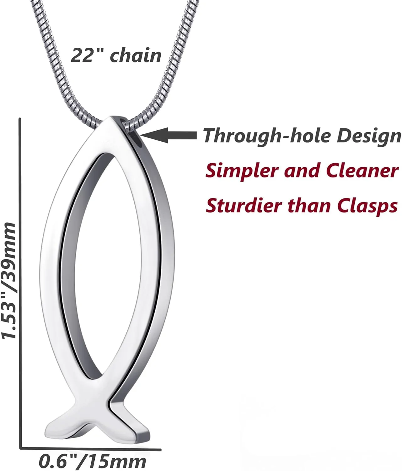 MOO&LEE Ichthys Pendant Necklace Jesus Fish Necklace for Men and Women with Stainless Steel Snake Chain Christian Symbol Religious Gift