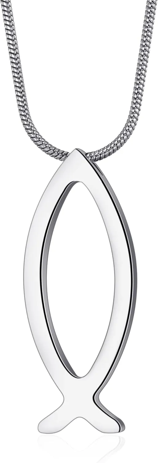 MOO&LEE Ichthys Pendant Necklace Jesus Fish Necklace for Men and Women with Stainless Steel Snake Chain Christian Symbol Religious Gift