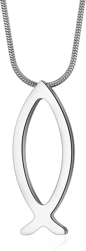 MOO&LEE Ichthys Pendant Necklace Jesus Fish Necklace for Men and Women with Stainless Steel Snake Chain Christian Symbol Religious Gift