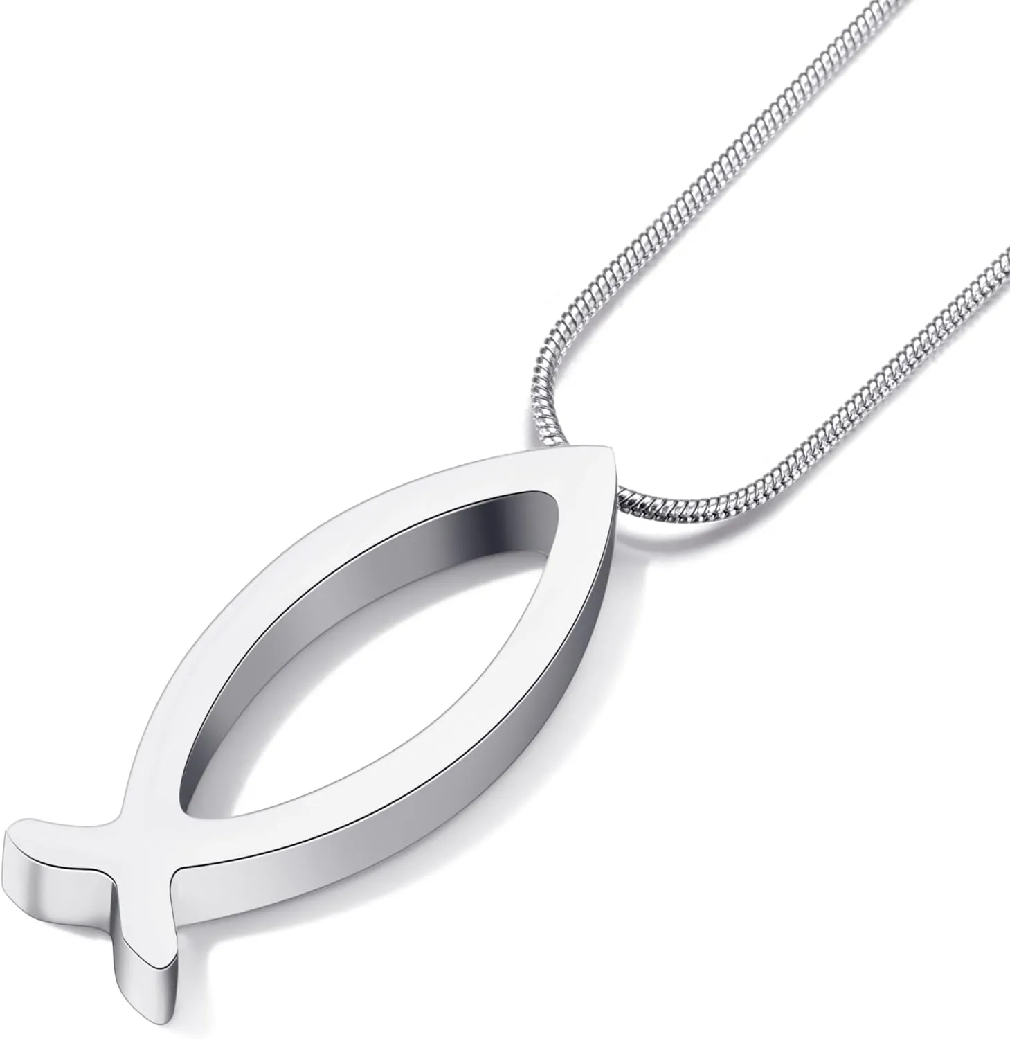 MOO&LEE Ichthys Pendant Necklace Jesus Fish Necklace for Men and Women with Stainless Steel Snake Chain Christian Symbol Religious Gift