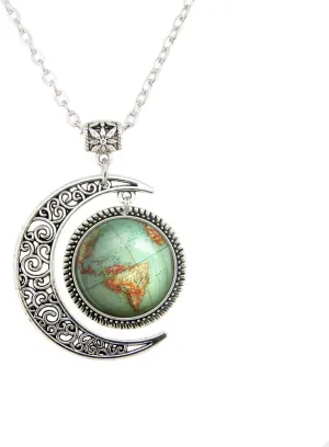 Moon jewelry Vintage Globe necklace Planet Earth World Map Art pendant World Map necklace BFF Gifts
