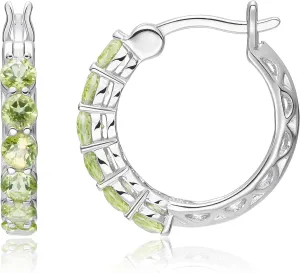 MORGAN & PAIGE .925 Sterling Silver Rhodium Plated 3mm Gemstones Hoop Earrings for Women - Hypoallergenic Sterling Silver Earrings Birthday Jewelry for Her, Choice of Gemstone Birthstone Color