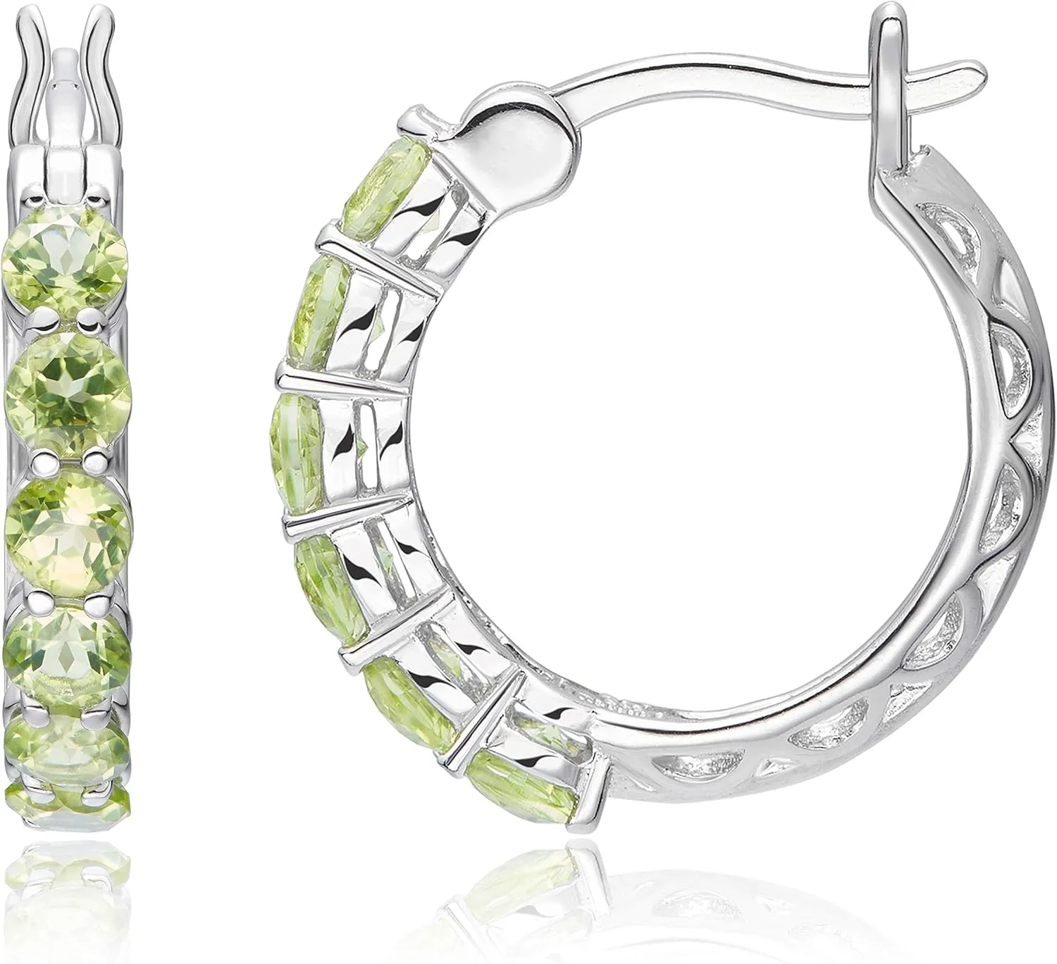 MORGAN & PAIGE .925 Sterling Silver Rhodium Plated 3mm Gemstones Hoop Earrings for Women - Hypoallergenic Sterling Silver Earrings Birthday Jewelry for Her, Choice of Gemstone Birthstone Color