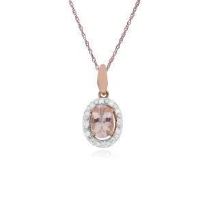 Morganit Halskette, 9 Karat Rosegold Morganit & Diamant Oval Halo Anhänger auf 45cm Kette